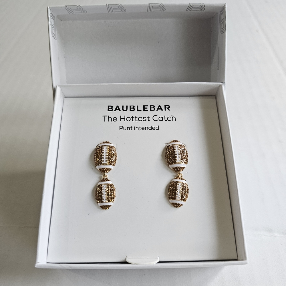Baublebar football earrings pierced rhinestones dangle sparkle bling NIB